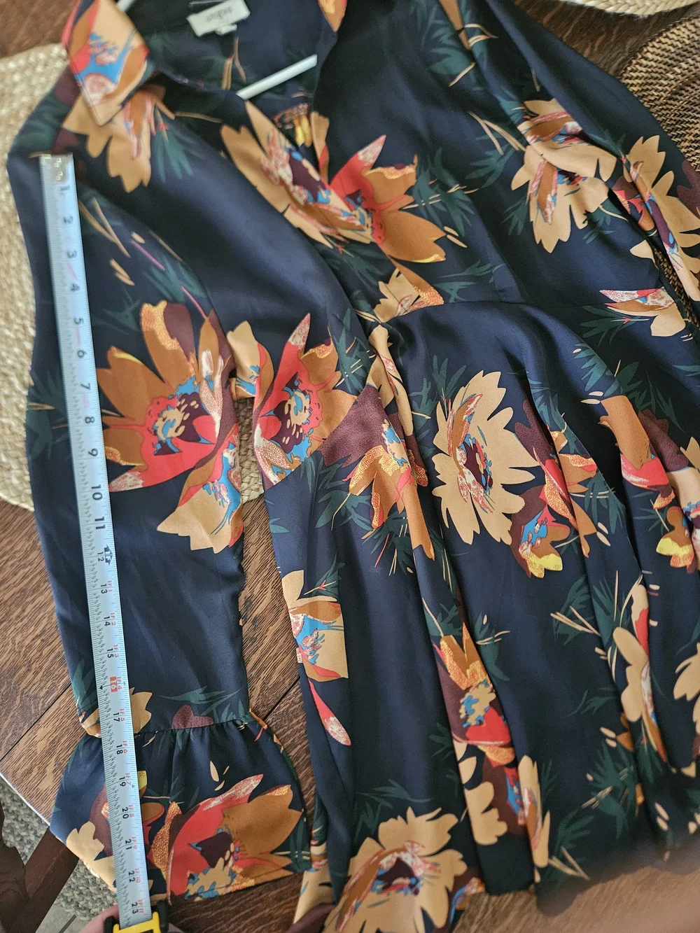 Umgee Navy Floral High-Low Dress with Orange and Red Accents - Picture 9 of 10